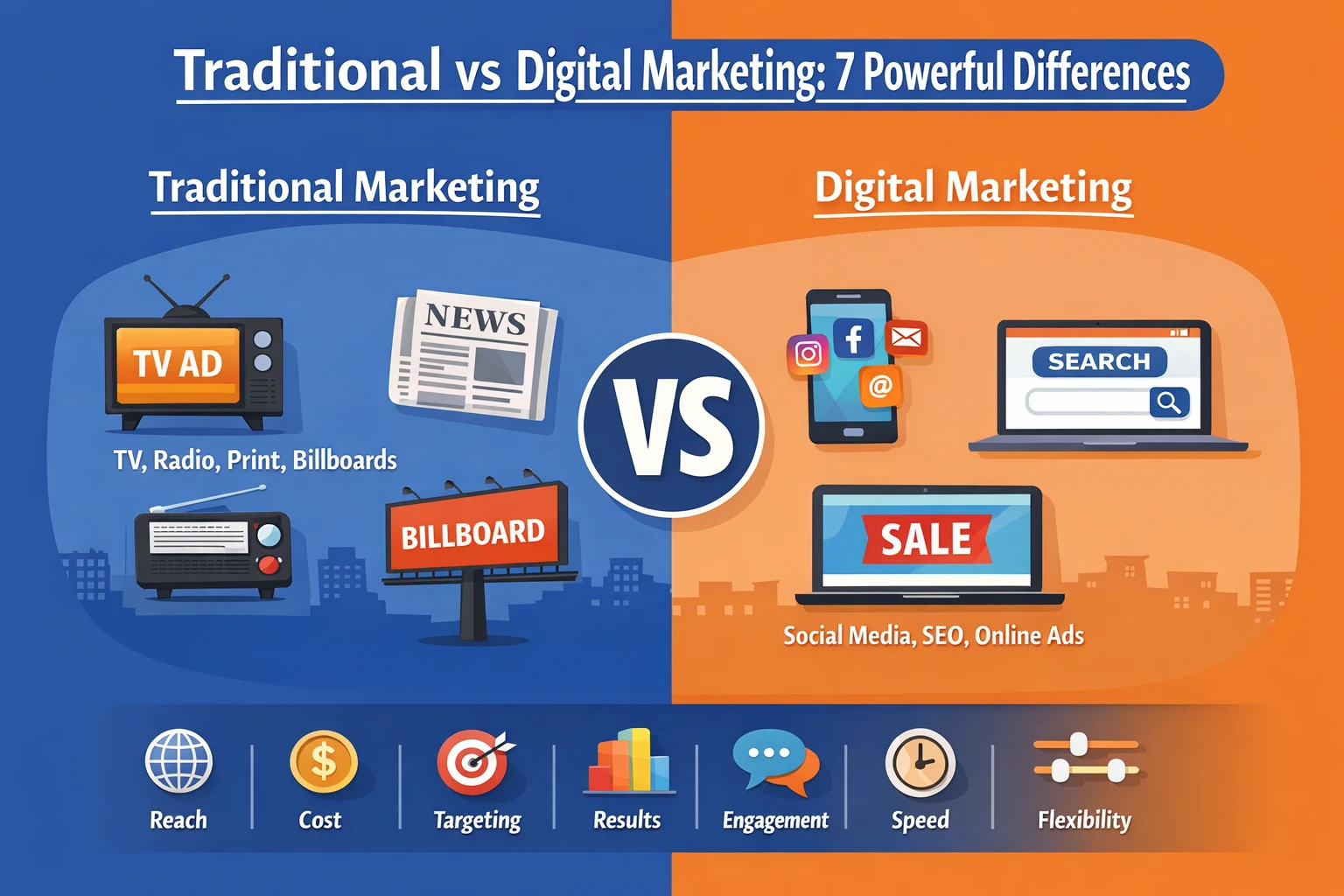 Discover 7 powerful differences between traditional vs digital marketing